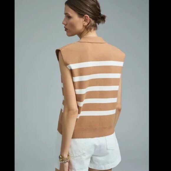 Anthropologie Maeve Stripe Collared Sleeveless Sweater Vest Size Small - Picture 3 of 7